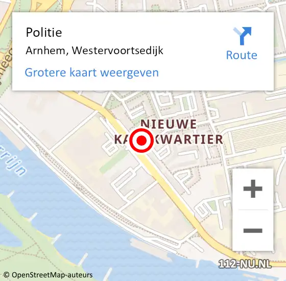 Locatie op kaart van de 112 melding: Politie Arnhem, Westervoortsedijk op 9 november 2023 17:21