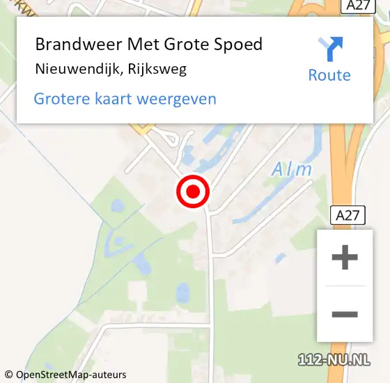 Locatie op kaart van de 112 melding: Brandweer Met Grote Spoed Naar Nieuwendijk, Rijksweg op 9 november 2023 17:44