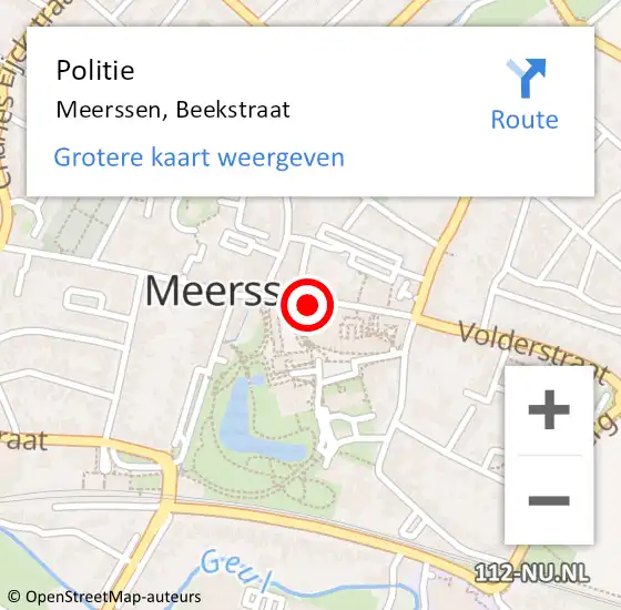 Locatie op kaart van de 112 melding: Politie Meerssen, Beekstraat op 9 november 2023 19:01
