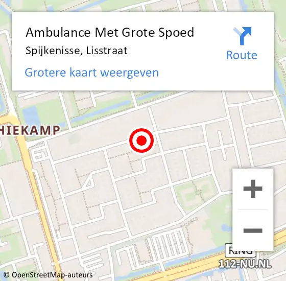 Locatie op kaart van de 112 melding: Ambulance Met Grote Spoed Naar Spijkenisse, Lisstraat op 9 november 2023 20:22