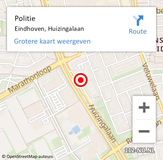 Locatie op kaart van de 112 melding: Politie Eindhoven, Huizingalaan op 9 november 2023 20:33