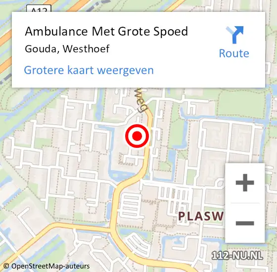 Locatie op kaart van de 112 melding: Ambulance Met Grote Spoed Naar Gouda, Westhoef op 9 november 2023 20:50