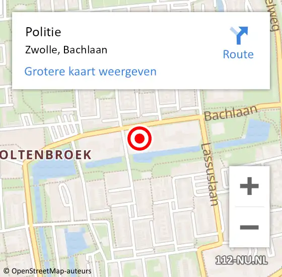Locatie op kaart van de 112 melding: Politie Zwolle, Bachlaan op 9 november 2023 21:19