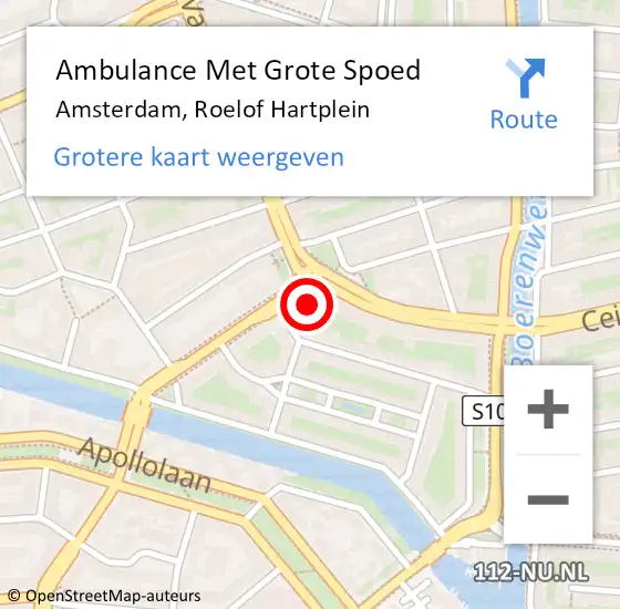 Locatie op kaart van de 112 melding: Ambulance Met Grote Spoed Naar Amsterdam, Roelof Hartplein op 9 november 2023 22:17