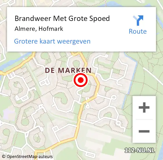 Locatie op kaart van de 112 melding: Brandweer Met Grote Spoed Naar Almere, Hofmark op 9 november 2023 23:04