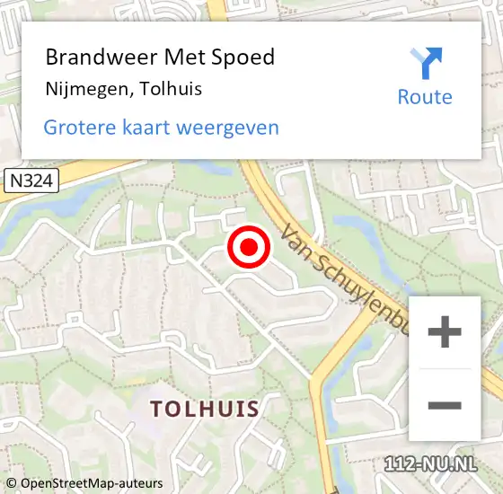 Locatie op kaart van de 112 melding: Brandweer Met Spoed Naar Nijmegen, Tolhuis op 10 november 2023 01:56
