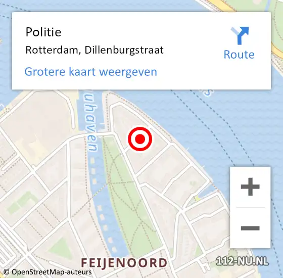 Locatie op kaart van de 112 melding: Politie Rotterdam, Dillenburgstraat op 10 november 2023 03:23