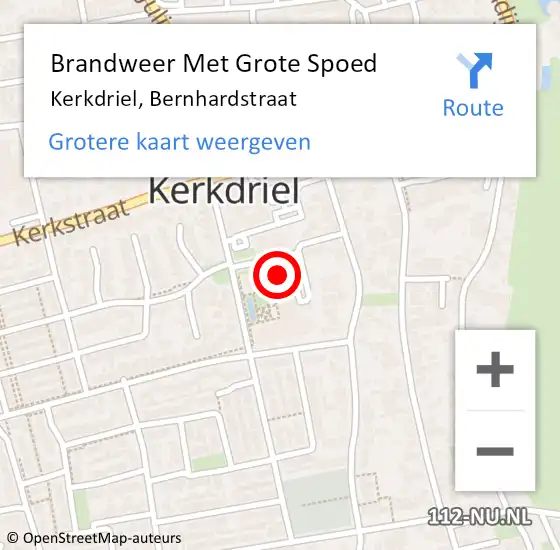 Locatie op kaart van de 112 melding: Brandweer Met Grote Spoed Naar Kerkdriel, Bernhardstraat op 10 november 2023 04:40