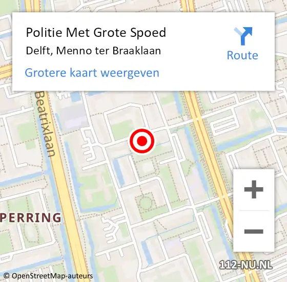 Locatie op kaart van de 112 melding: Politie Met Grote Spoed Naar Delft, Menno ter Braaklaan op 10 november 2023 05:49