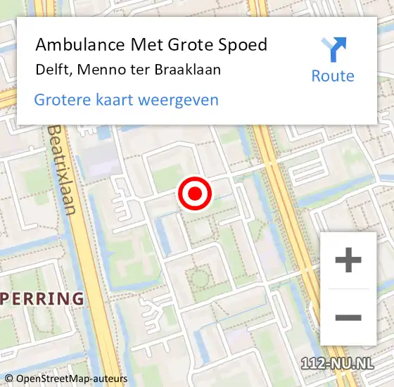 Locatie op kaart van de 112 melding: Ambulance Met Grote Spoed Naar Delft, Menno ter Braaklaan op 10 november 2023 05:50
