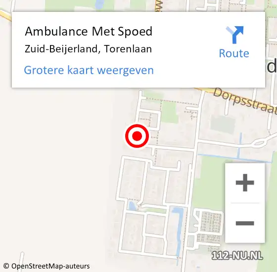 Locatie op kaart van de 112 melding: Ambulance Met Spoed Naar Zuid-Beijerland, Torenlaan op 10 november 2023 07:09