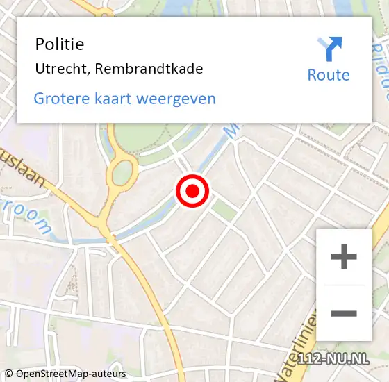Locatie op kaart van de 112 melding: Politie Utrecht, Rembrandtkade op 10 november 2023 08:11