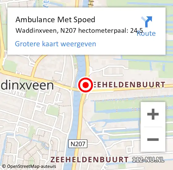 Locatie op kaart van de 112 melding: Ambulance Met Spoed Naar Waddinxveen, N207 hectometerpaal: 24,5 op 10 november 2023 08:30