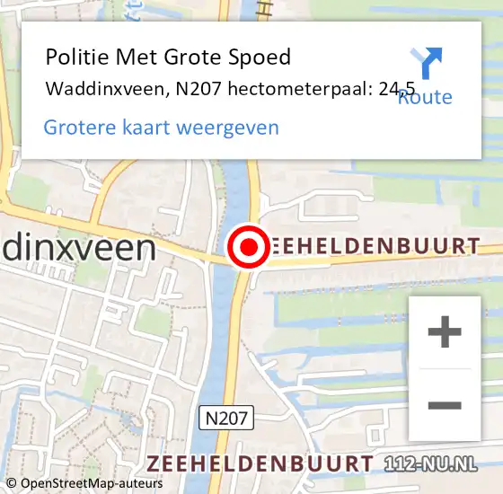 Locatie op kaart van de 112 melding: Politie Met Grote Spoed Naar Waddinxveen, N207 hectometerpaal: 24,5 op 10 november 2023 08:31