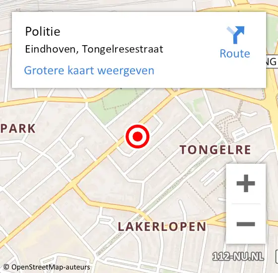 Locatie op kaart van de 112 melding: Politie Eindhoven, Tongelresestraat op 10 november 2023 08:44