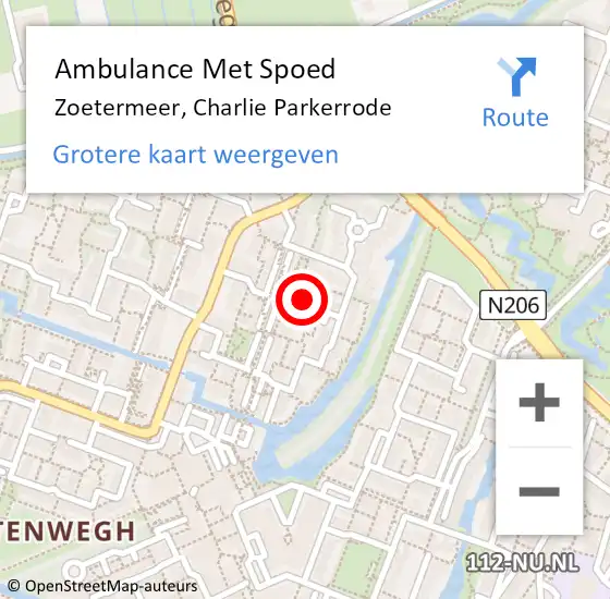 Locatie op kaart van de 112 melding: Ambulance Met Spoed Naar Zoetermeer, Charlie Parkerrode op 10 november 2023 09:29