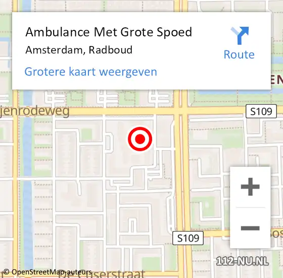 Locatie op kaart van de 112 melding: Ambulance Met Grote Spoed Naar Amsterdam, Radboud op 10 november 2023 12:58
