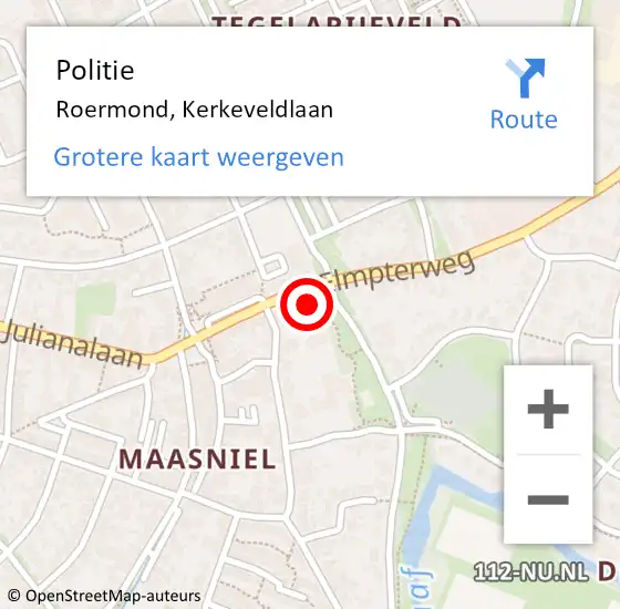 Locatie op kaart van de 112 melding: Politie Roermond, Kerkeveldlaan op 10 november 2023 13:42