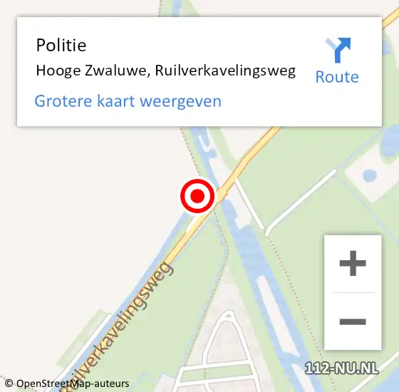Locatie op kaart van de 112 melding: Politie Hooge Zwaluwe, Ruilverkavelingsweg op 10 november 2023 14:05