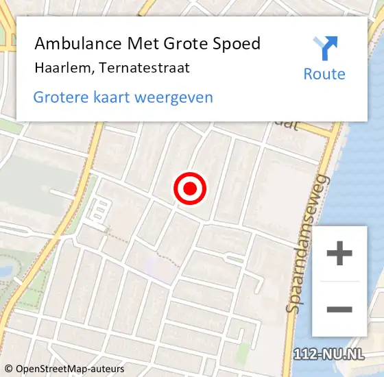 Locatie op kaart van de 112 melding: Ambulance Met Grote Spoed Naar Haarlem, Ternatestraat op 10 november 2023 14:31