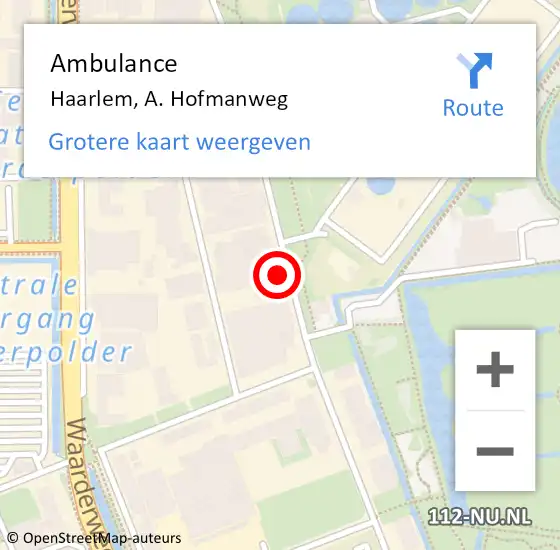 Locatie op kaart van de 112 melding: Ambulance Haarlem, A. Hofmanweg op 10 november 2023 15:13