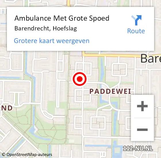 Locatie op kaart van de 112 melding: Ambulance Met Grote Spoed Naar Barendrecht, Hoefslag op 10 november 2023 15:36