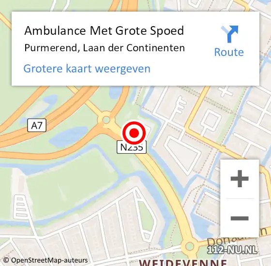 Locatie op kaart van de 112 melding: Ambulance Met Grote Spoed Naar Purmerend, Laan der Continenten op 10 november 2023 16:13