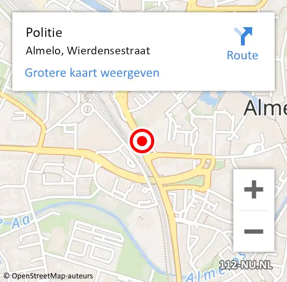 Locatie op kaart van de 112 melding: Politie Almelo, Wierdensestraat op 10 november 2023 16:24