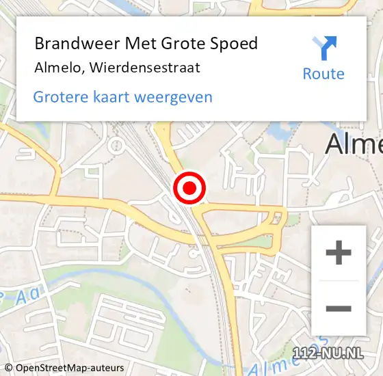 Locatie op kaart van de 112 melding: Brandweer Met Grote Spoed Naar Almelo, Wierdensestraat op 10 november 2023 16:24