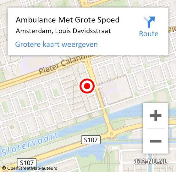 Locatie op kaart van de 112 melding: Ambulance Met Grote Spoed Naar Amsterdam, Louis Davidsstraat op 10 november 2023 16:44