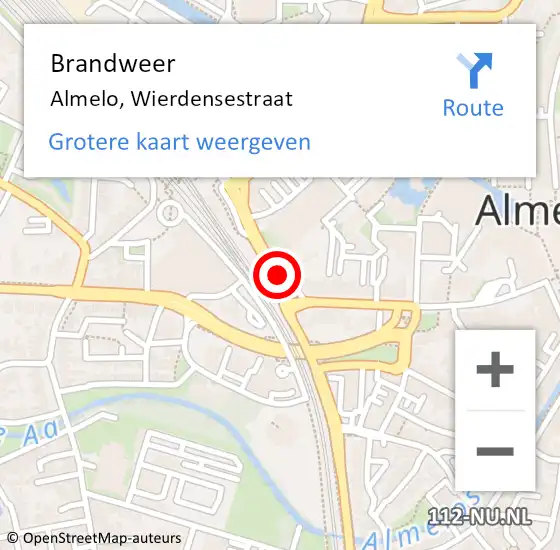 Locatie op kaart van de 112 melding: Brandweer Almelo, Wierdensestraat op 10 november 2023 16:51