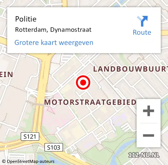 Locatie op kaart van de 112 melding: Politie Rotterdam, Dynamostraat op 10 november 2023 17:05