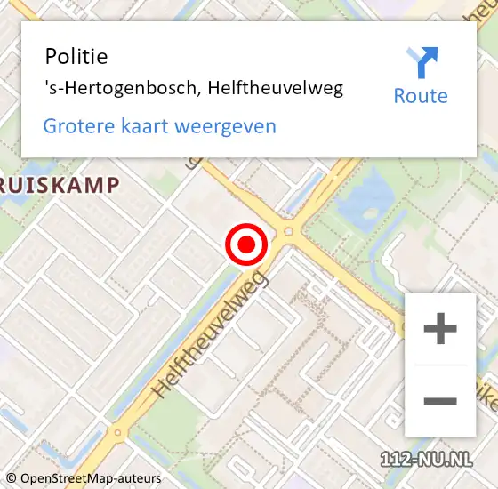 Locatie op kaart van de 112 melding: Politie 's-Hertogenbosch, Helftheuvelweg op 10 november 2023 17:06