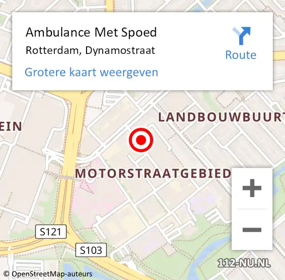 Locatie op kaart van de 112 melding: Ambulance Met Spoed Naar Rotterdam, Dynamostraat op 10 november 2023 17:11