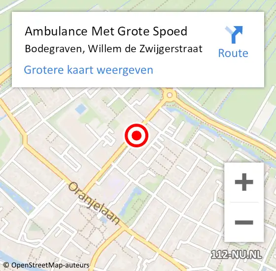 Locatie op kaart van de 112 melding: Ambulance Met Grote Spoed Naar Bodegraven, Willem de Zwijgerstraat op 10 november 2023 17:18