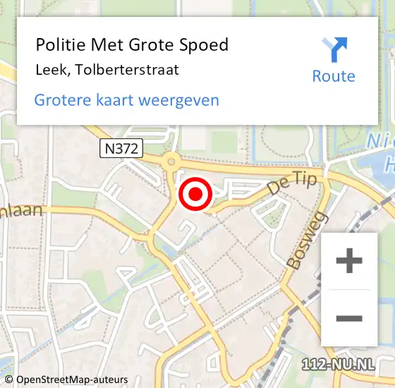 Locatie op kaart van de 112 melding: Politie Met Grote Spoed Naar Leek, Tolberterstraat op 10 november 2023 17:37