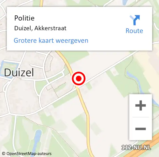 Locatie op kaart van de 112 melding: Politie Duizel, Akkerstraat op 10 november 2023 17:44