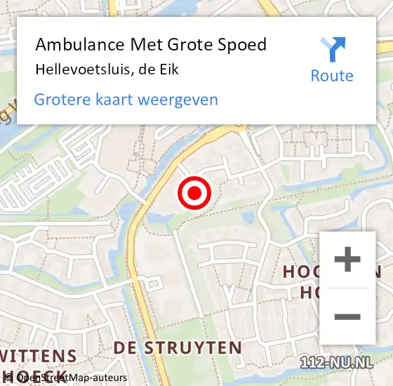 Locatie op kaart van de 112 melding: Ambulance Met Grote Spoed Naar Hellevoetsluis, de Eik op 10 november 2023 18:09