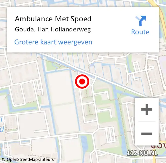 Locatie op kaart van de 112 melding: Ambulance Met Spoed Naar Gouda, Han Hollanderweg op 10 november 2023 19:36