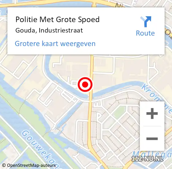 Locatie op kaart van de 112 melding: Politie Met Grote Spoed Naar Gouda, Industriestraat op 10 november 2023 19:36