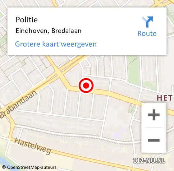 Locatie op kaart van de 112 melding: Politie Eindhoven, Bredalaan op 10 november 2023 20:28
