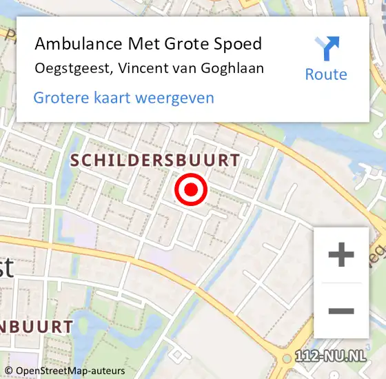 Locatie op kaart van de 112 melding: Ambulance Met Grote Spoed Naar Oegstgeest, Vincent van Goghlaan op 10 november 2023 20:36