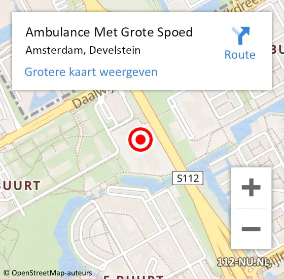 Locatie op kaart van de 112 melding: Ambulance Met Grote Spoed Naar Amsterdam, Develstein op 10 november 2023 21:38