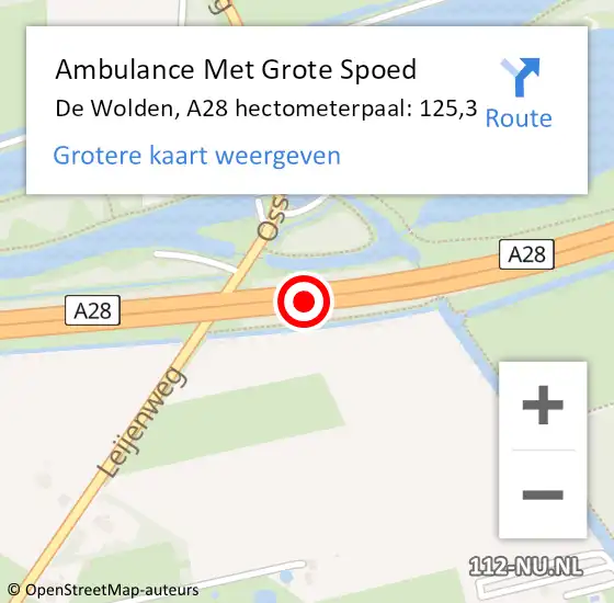 Locatie op kaart van de 112 melding: Ambulance Met Grote Spoed Naar De Wolden, A28 hectometerpaal: 125,3 op 10 november 2023 23:59