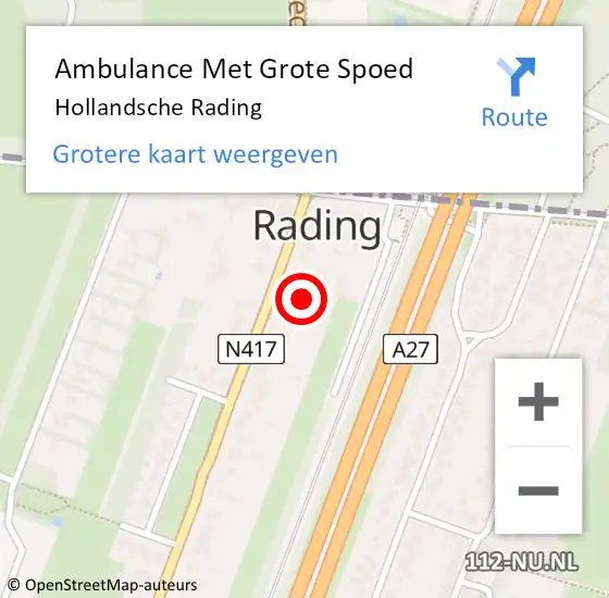 Locatie op kaart van de 112 melding: Ambulance Met Grote Spoed Naar Hollandsche Rading op 11 november 2023 05:37