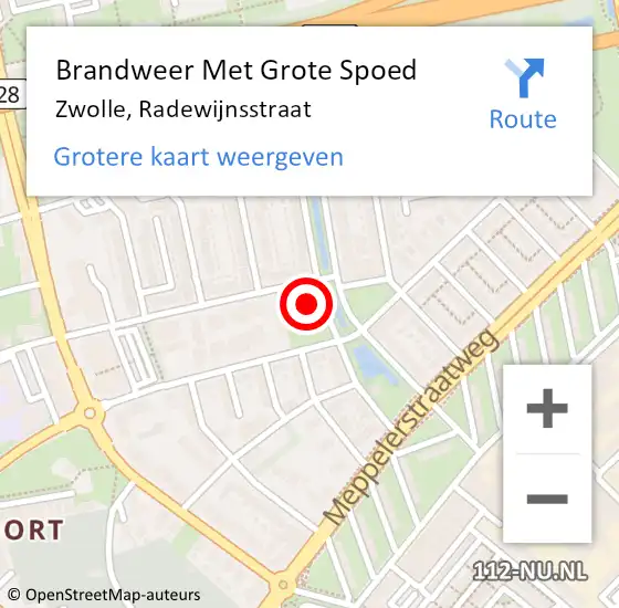 Locatie op kaart van de 112 melding: Brandweer Met Grote Spoed Naar Zwolle, Radewijnsstraat op 11 november 2023 06:29