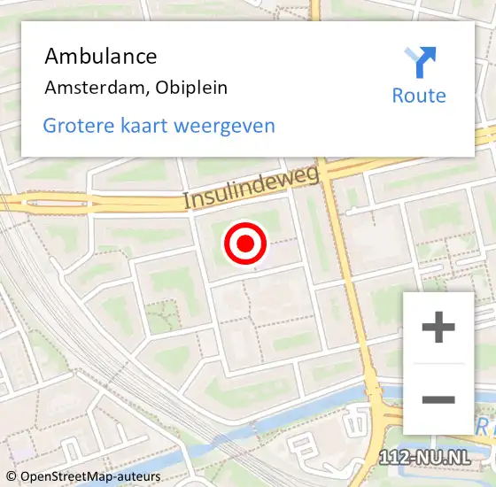 Locatie op kaart van de 112 melding: Ambulance Amsterdam, Obiplein op 11 november 2023 07:08
