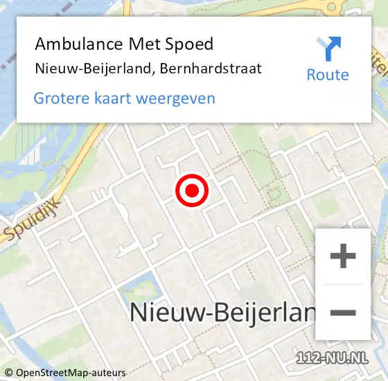 Locatie op kaart van de 112 melding: Ambulance Met Spoed Naar Nieuw-Beijerland, Bernhardstraat op 11 november 2023 07:38