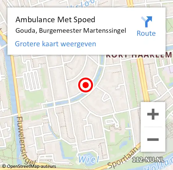 Locatie op kaart van de 112 melding: Ambulance Met Spoed Naar Gouda, Burgemeester Martenssingel op 11 november 2023 07:50