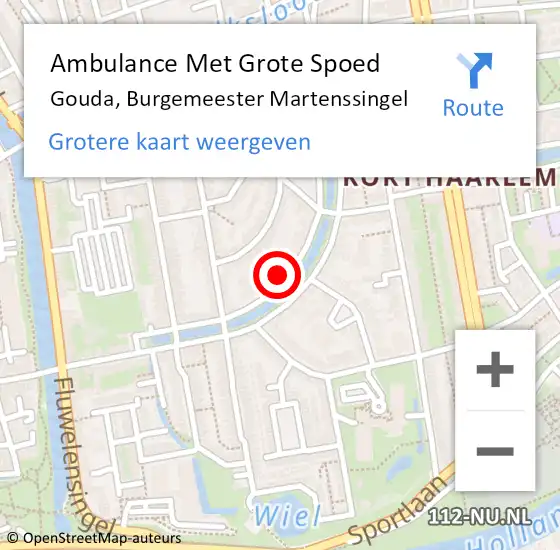 Locatie op kaart van de 112 melding: Ambulance Met Grote Spoed Naar Gouda, Burgemeester Martenssingel op 11 november 2023 07:51